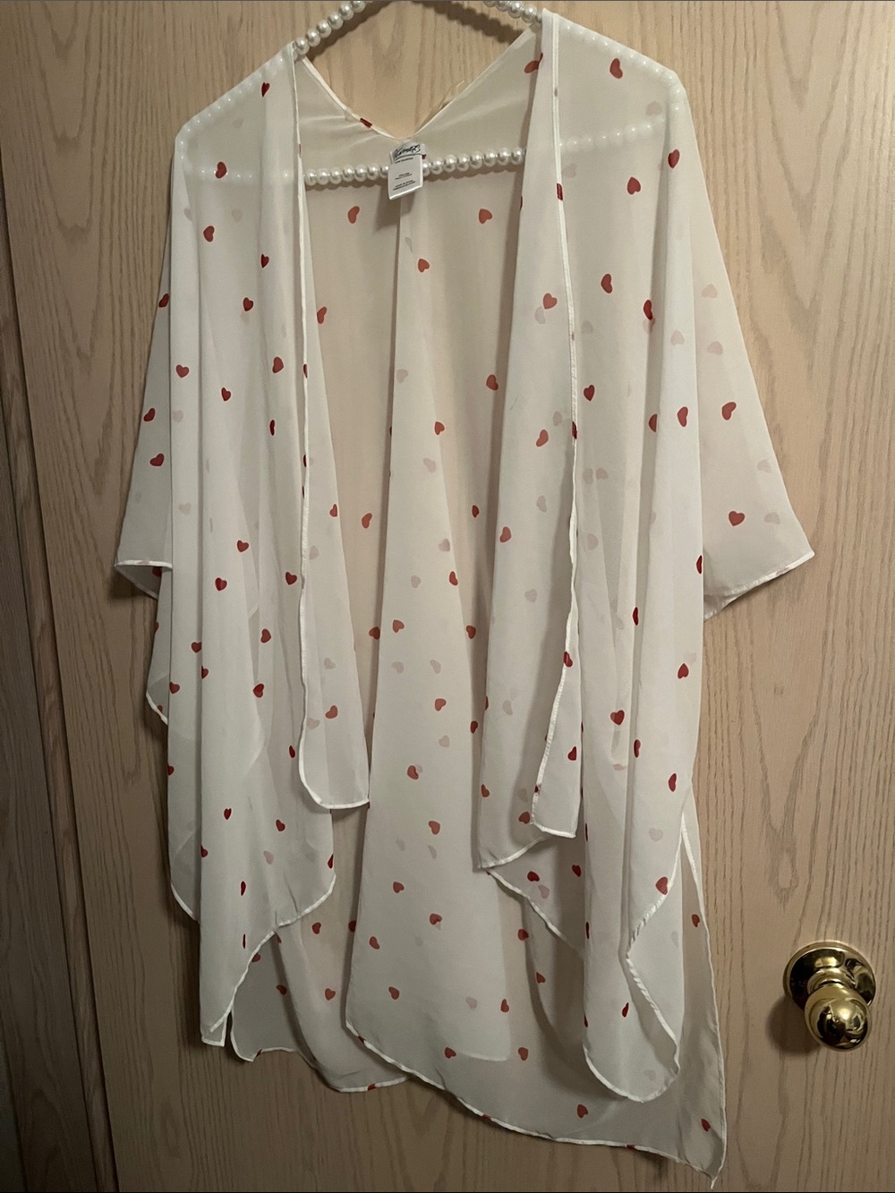 Kismet White Sheer Kimono with Red Heart Print